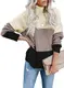 FIYOTE Damen Strickpullover Farbblock Pullover Casual Winter Sweater Sweatshirt Winter Bluse Streifenpullover 4 Farbe S/M/L/XL/XXL, Rollkragen-schwarz, Medium(EU38-EU40)