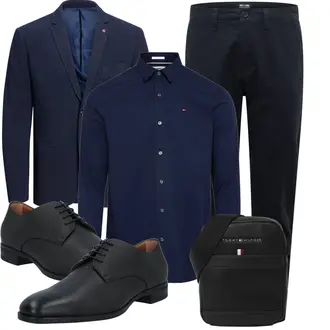 Elegant Outfit mit Dunkelblau Bluse Große Größe/Business Hemd/Hemdbluse/Casual Hemd/Businesshemd/Bluse und Tunika Tommy Jeans "Business Look"Look: Uni, Büro, Workwear, Edel, Classic, Old Money, Maritim, Coole, Elegant, Smart Casual