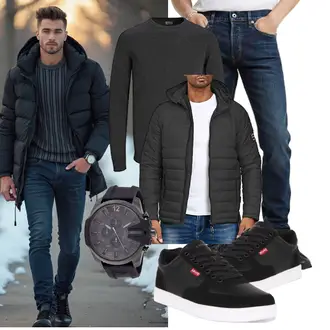 Outfit mit Dunkelgrau/Grau/Hellgrau/Schwarz Winterjacke/Hybridjacke/Daunenjacke/Kunstfaserjacke/Kapuzenjacke/Puffer Jacke/Isolationsjacke/Thermojacke Indicode "Freizeit Outfit"