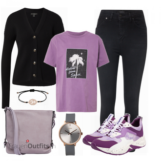 Outfit mit Lila T Shirt Quiksilver "Cool für die Freizeit"