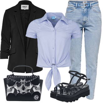 Outfit met zwart Lederen jas/Klassieke Tuniek Only "Lichte outfit"