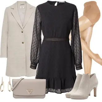 Stiefel Outfits mit Schwarz/Dunkelgrau/Grau Kleid Große Größe/Tunika/Blusenkleid/Herbstkleid/Französisches Kleid/Langärmliges Winterkleid/Langarm Etuikleid/Mesh Kleid/Nicki Kleid/Polka Dot-Kleid About You "Elegantes Winter Outfit"