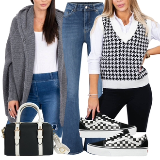 Nevesta Outfit sa Plava/Svjetloplava/Narandžasta Muška majica/Mom Jean/Dad Traperice/Traperice s Prorezom/High Waist Traperice/Traperice Široke Nogavice Trendyol "Jesenski outfiti"