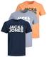 JACK & JONES Male T-Shirt 3er-Pack klassisch Logoprint, Navy/Flint/Pumpkin, M