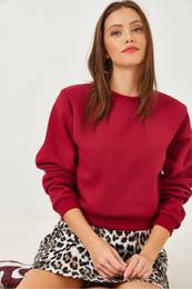 Women's Crew Neck Raised Basic Crop Sweatshirt