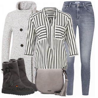 Wasserfall-Ausschnitt Outfit mit Grau/Braun/Beige Bouclé Mantel/Strickfleece Mantel/Strickmantel/Wollfleece Mantel/Wintermantel Wollmantel Only "Outfit in herbstlichen Farben"
