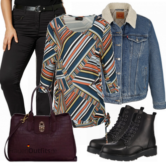 spitze Outfit mit Schwarz SchnürStiefelette/SpringerStiefel/Klassischer Stiefel Bullboxer "HS Shirt multicolor"