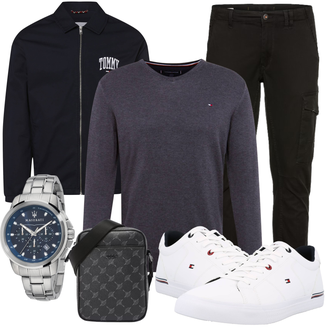 Winter Outfit mit Schwarz/Khaki/Dunkelgrau CargoHose/FunktionsHose/Zip Off Hose/Cargo-JoggingHose/TrekkingHose/WinterHose Jack & Jones "Toller Look für die Freizeit"