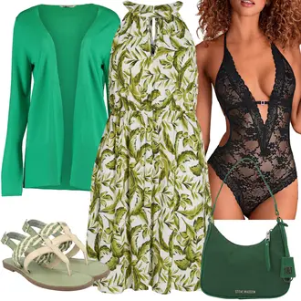 Outfit s Šedá/Růžová/Bílá/Černá/Béžová Krajkový Body JETTE "Pestrý letní outfit"