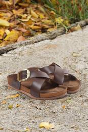 Brown Buckled Cross Strap Women's Slippers
