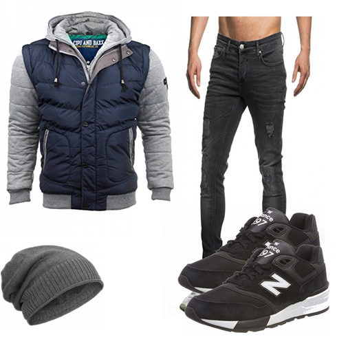 Grau/Blau Hut/Winter Parka Compagno kombinieren