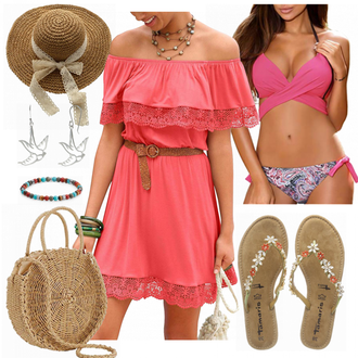 Outfit mit Rot/Rosa Strand-Accessoire/Beachwear/Strandtop/Strandtuniken/Strand-Tunika Lascana "Lascana kleid"