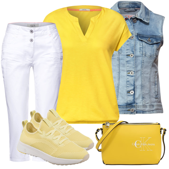 Outfit mit Beige Plateauschuh/Sneaker Low/Plateau Halbschuh Marc O'Polo "Sommerliches Abend Outfit"