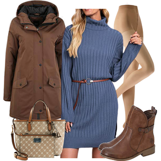 Outdoor Wasserdicht Outfit mit Braun/Khaki/Grau/Dunkelbraun Schmal Geschnittener Mantel/Mantel mit Reißverschluss/Duffle Mantel/Übergangsmantel/Parka/Dreiviertellanger Mantel/Wintermantel/Regenmantel & Funktionsmantel/Outdoormantel/Softshell Mantel Oxmo "Cooles Alltagsoutfit"Look: Sportlich, Schön, Outdoor, Workwear
