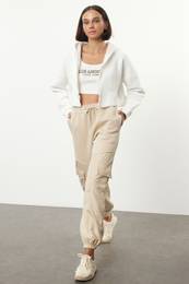 Brown Poplin Woven Garni Detailed Basic Jogger Knitted Sweatpants