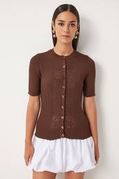 Happiness stanbul Women's Brown Openwork Seasonal Knitwear Cardigan