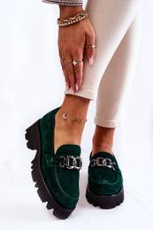 Suede shoes with a decoration 2489 green