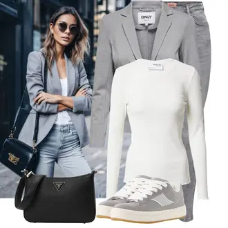 Winter Outfit mit Grau/Hellgrau/Dunkelgrau Lederjacke/Ankle Boot/Biker Jeans/High Waist Jeans/Jeans mit Schlitz/Push up Jeans/Slim Fit Jeans/Cuir Chaussures/Thermojeans/Winterjacke Only "Stylisches Outfit für den Frühling"