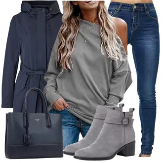 Echtleder Outfit mit Grau/Hellgrau/Dunkelgrau Winter Stiefelette/Leder Stiefelette/Gefütterte Stiefelette/Flache Stiefelette/SommerStiefelette Tamaris "Modisches Winter Outfit"