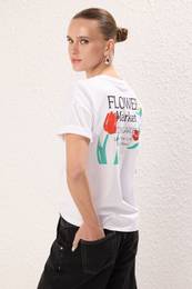 White Oversize/Wide Pattern Back Printed Knitted T-Shirt