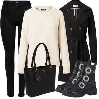 Outfit s Černá/Tmavě modrá Legíny s Podšívkou/Teplé Legíny/Kožená bunda/Neprůhledný Legíny/Sportovní Legína/Formovaná Legína/Bavlněné Legíny/Legíny s Rozparkem/Pletený Legín Only "Zimní Outfit"