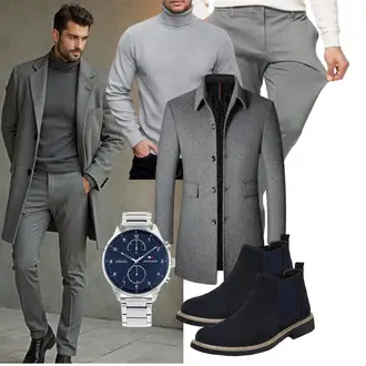 Casual Hochzeit Outfit mit Grau Generisch, Generic "Freizeit Outfit"Look: Business, Classic, Outdoor, Schön, Moderne, Boyfriend, Stil, Teddy, Casual, Hochzeit, Date, Wasen, Indoor