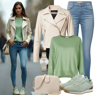 Outfit sa Zeleno/Svjetlozelena Fini Pleteni Džemper/Kašmir Džemper/Džemper Od Kašmira/Carmen Džemper/Pleteni Džemper/Pulover s V-izrezom/Jacquard Džemper/Pulover s šišmiš rukavom/Nicky pulover/Džemper s Printom medicine "Savršeno za proljeće"