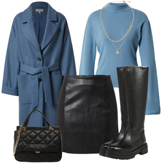 Winter Outfits Leichte 3/4-lang mit Beige/Gold Statement-Kette/Collier/Feine Kette/Reich verzierte Halskette About You "Trendiger Winterlook"