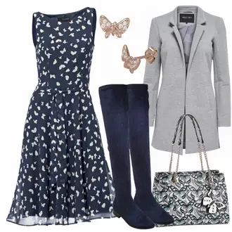 Outfit mit Dunkelblau/Blau Kleid Große Größe/Polka Dot-Kleid/Sommerkleid/50er Jahre Kleid/Ärmelloses Kleid/A-Linien Kleid/Bedrucktes Kleid/Fit & Flare Kleid Heine "ButterflyEffect"