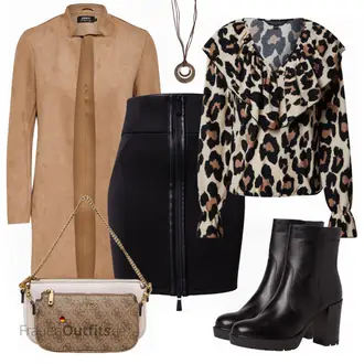 Elegante Outfits Lang mit Braun/Beige Blazermantel/Kaschmir Mantel/Kunstledermantel/Leder Mantel/Leichter Mantel/Sommermantel/Bluse mit Stehkragen/Longbluse/Seidenbluse/Tuniken-Shirt Only "Eleganter Look"