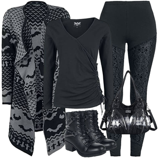 Outfit mit Schwarz/Grau/Braun/Dunkelgrau Tragetasche/Schulranzen/Schultertasche angel kiss "Perfektes E-Girl Outfit"