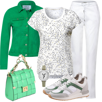 Outfit mit Grün Jeansjacke CECIL "Lässiger Freizeit Look"