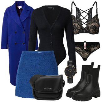 Festlich Outfit mit Blau/Dunkelblau/Hellblau 60er Jahre Rock/70er MiniRock/Boucle Rock/StrickRock/MiniRock/Tweed Rock/Short Große Größe Abercrombie & Fitch "Frühlings Outfit"Look: Uni, Rad, 90er, Festlich, Französische, Preppy, 70er