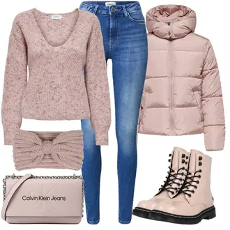 Za Kuću Outfit sa Pink/Ljubičasta/Smeđa/Bež Šešir Grijač Za Uši About You "Jesenski Outfiti"Look: Retro, Elegantan, Sveučilišna, klasický, 80-te roky, Traditional, Za Kuću