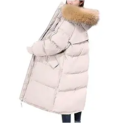 SKYWPOJU Daunenmantel Damen Lange Ärmel Wintermantel Übergroße Warm Jacke mit Plüsch Kapuze Waistcoat Steppjacke Parka Baumwolljacke Casual Damenmantel mit Taschen (Color : White, Size : M)
