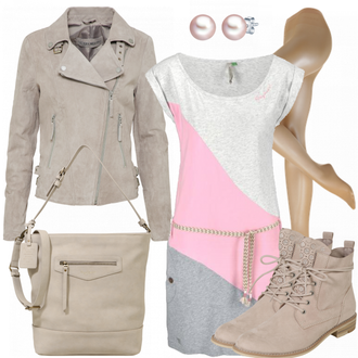 Gefütterte Outfit mit Grau/Beige/Lila/Braun Mantel/Herbstjacke/Bikerjacke/Cordjacke/Außergewöhnliche Jacke/Jacke mit Seitlichem Reißverschluss/Lederjacke/Motorradjacke/Frühlingsjacke/Sommerjacke/Wolljacke Freaky Nation "BeigeRose"