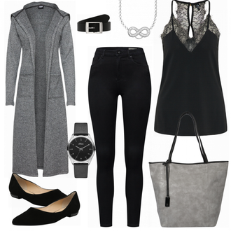 Outfit mit Schwarz Lederjacke/Cord Legging/High Waist Legging/Strick Legging/Gefütterte Leggings/Lederjacke/Thermohose/Treggings/Warme Leggings/Biker Jeans/Thermojeans VERO MODA "Urban Classics"