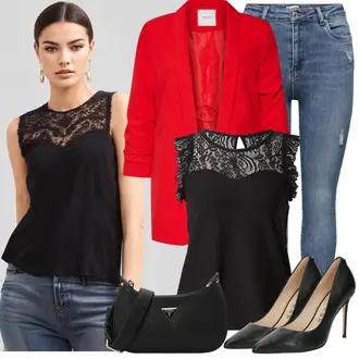 Outfit mit Schwarz/Weiß High Heel/Bequemer Pump/Hochfrontpump/Vintage Pumpe/Business-Schuh/High Heel Pumps Guess "Stylische Kombination für den Frühling"