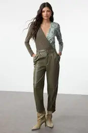 Mint Color Block Animal Patterned Double Breasted Elastic Snap Knit Bodysuit