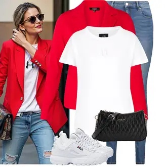 Outfit met Orthopedische schoen/Leren sneaker/Lage Sneaker/Platte sneaker/Skateschoen/Zomer sneaker/Vintage Sneaker/Winter sneaker Fila "Modieuze lente-outfit"