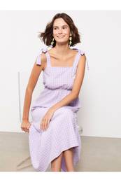 Women's Square Collar Plaid Strap Dress