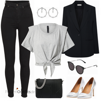 Stoff Outfit mit Schwarz/Dunkelblau Lederjacke/Blazerjacke/Boyfriend Blazer/Zweireiher Blazer/Strick­blazer/Oversize Blazer/Kurzblazer/Sweatblazer/Lederjacke für Männer/Lederjacke Modström "Silber Abendlook"