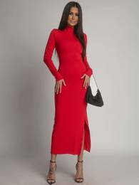 Plain dress with long sleeves and red turtleneck