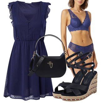 Outfit mit Dunkelblau/Blau Lässiges Kleid/Sommerkleid/Ärmelloses Kleid/Kleid Mit Rüschen/Chiffon Kleid About You "Outfit für den Sommer"