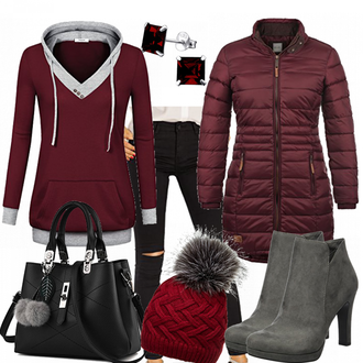 Winter Outfits Lang/Maxi mit Rot Hoodie, Rot BlendShe "Weihnachten"