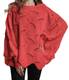 ZIYYOOHY Damen Pullover Oversize V Ausschnitt Lose Pulli Strickpullover Outwear (M, Rot)