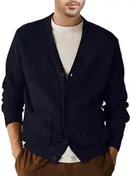 Jolicloth Herren Strickjacke V Ausschnitt Cardigan Winterjacke Knitwear mit mit Knopfverschluss und Seitentaschen für Herbst Winter Blau M