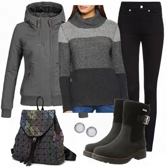 Outfit mit Grau/Schwarz Hoodie CECIL "Fossil"