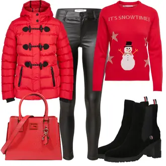 Outfit mit Rosa/Rot Strick Große/Weihnachtspullover Only "Herbst Outfit in warmen Farben"