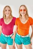 Női narancssárga Short sleeves 2 az 1-ben blúzok image